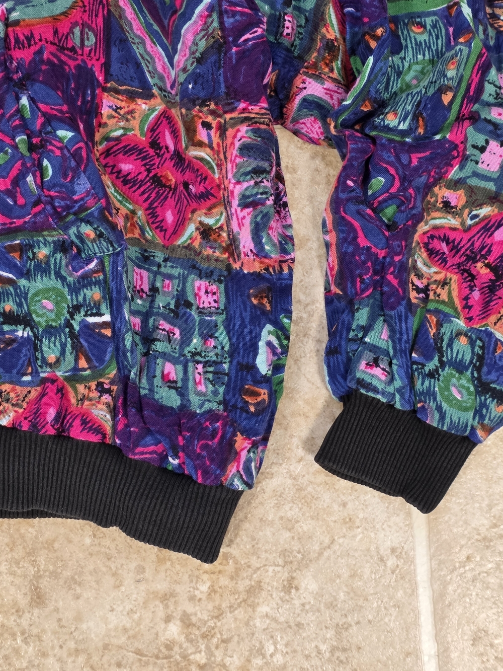 Vintage 90s Colorful Abstract Bomber Jacket Cropped Festival M/L - Picture 7 of 11